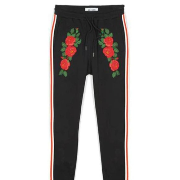 Reason black joggers with rose embroidered front men's size medium - Picture 12 of 12